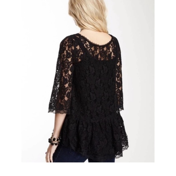 Free People Black Scallop Lace Floral Peplum Top size med - Picture 2 of 6